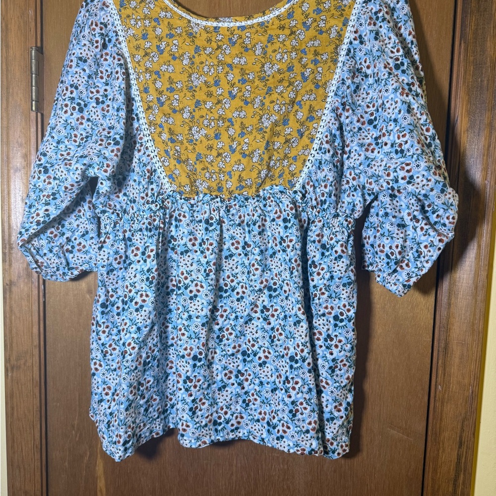 Blue Puff Sleeve Smocked Top - Picture 5 of 5
